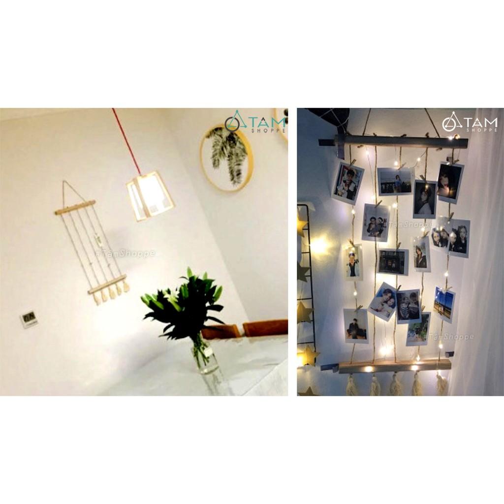 Set khung gỗ treo ảnh 6 dây thừng + 12 kẹp gỗ + 01 đinh tường W-KhTA-01