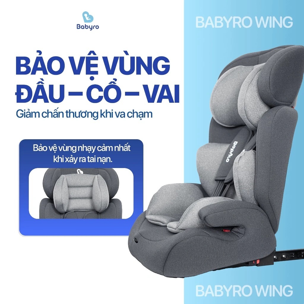Ghế ngồi ô tô Babyro Wing, cho bé 3-12 tuổi, lắp đặt isofix, gấp gọn - hàng chính hãng