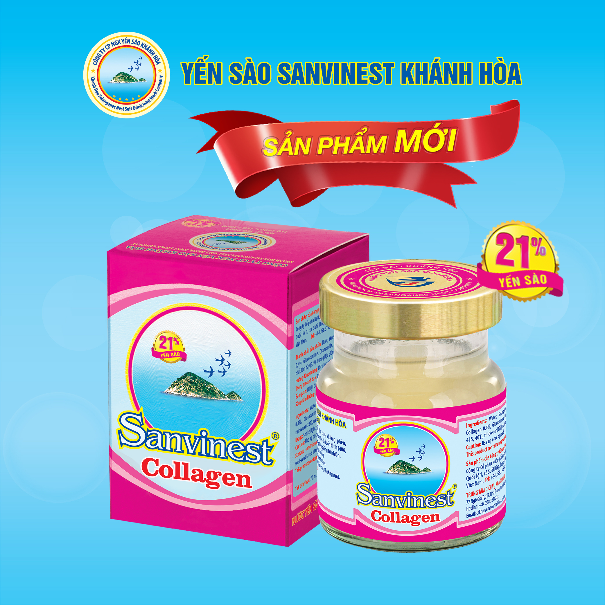 Nước Yến sào Sanvinest Khánh Hòa Collagen lọ 70ml - S209