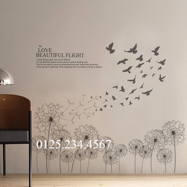 Decal dán tường bồ công anh và chim én