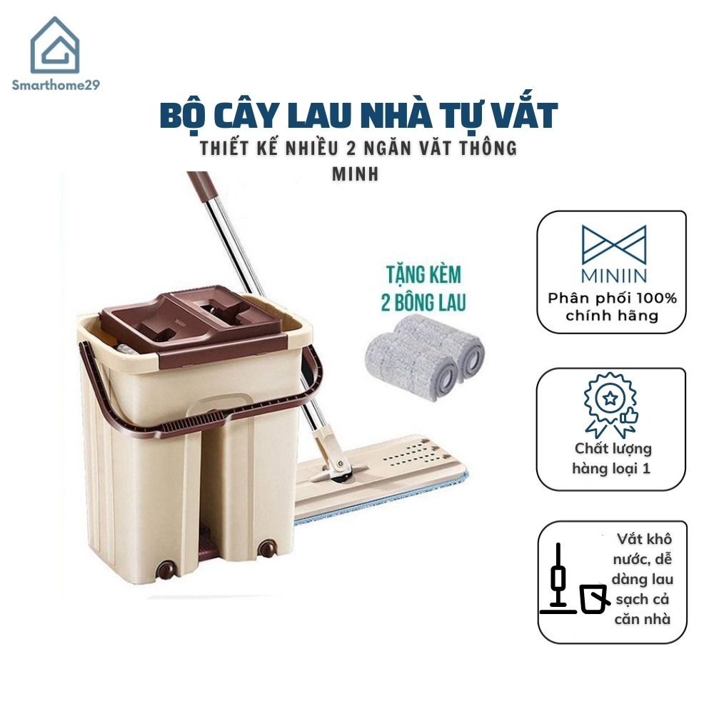 Bộ Cây Lau Nhà Tự Vắt 360 Độ, Siêu Nhanh - Chổi Lau Nhà Tách Nước, Cán Inox Chắc Chắn, Tiện Lợi, Sạch Gọn - Hàng Loại 1 - Chính Hãng MINIIN- Tặng Kèm 2 Bông Lau