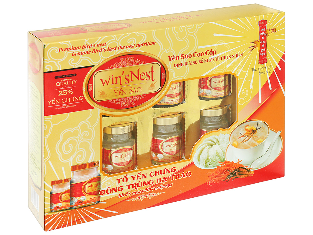 (Thùng 6 hộp) Yến Sào wins'Nest 25% tổ yến chưng đông trùng hạ thảo (6 Lọ x 70 ml / Hộp)