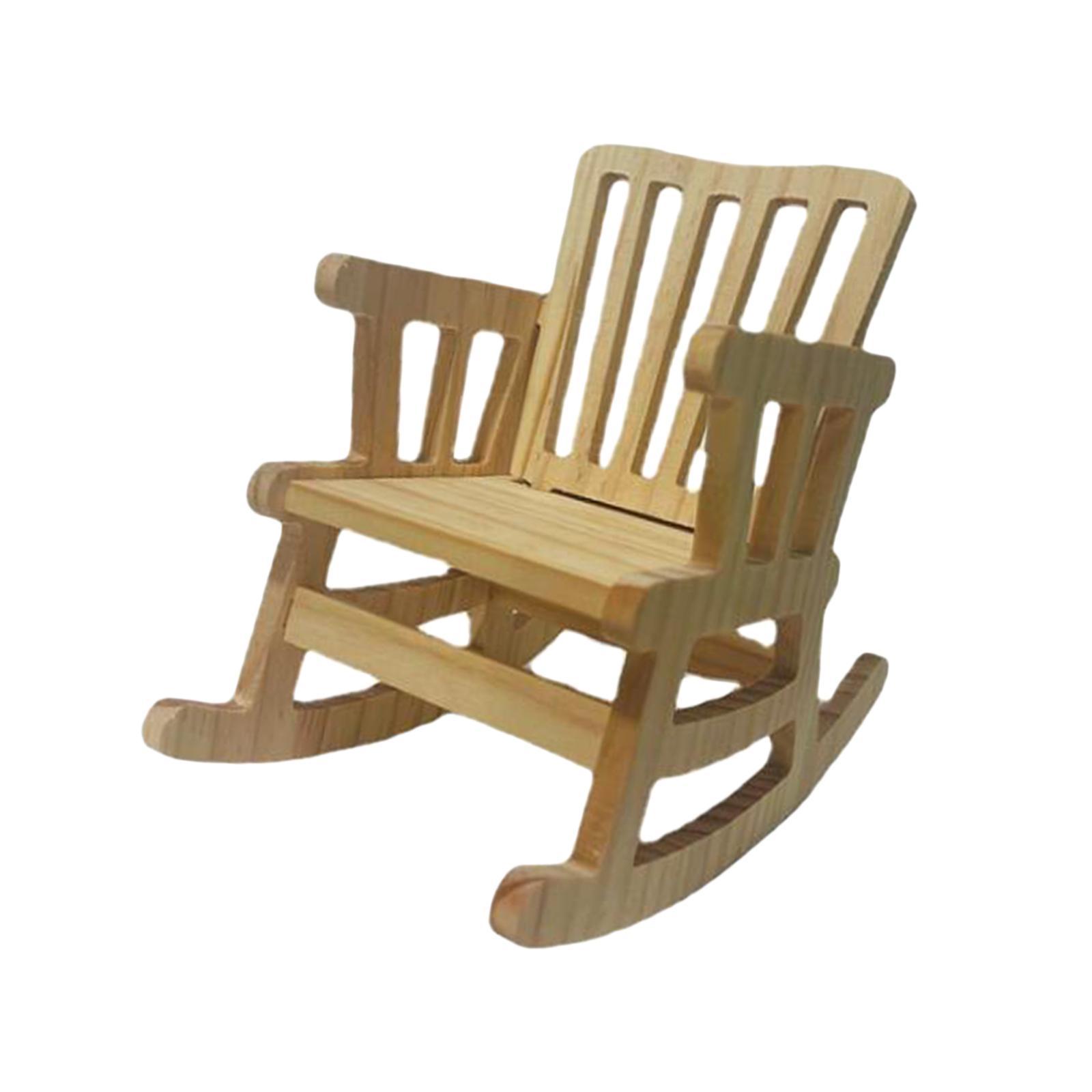 Simulation Mini Wooden Rocking Chair Miniature Wooden Chair Furniture Crafts Model for 1/6 Doll Bedroom Dollhouse Accessories