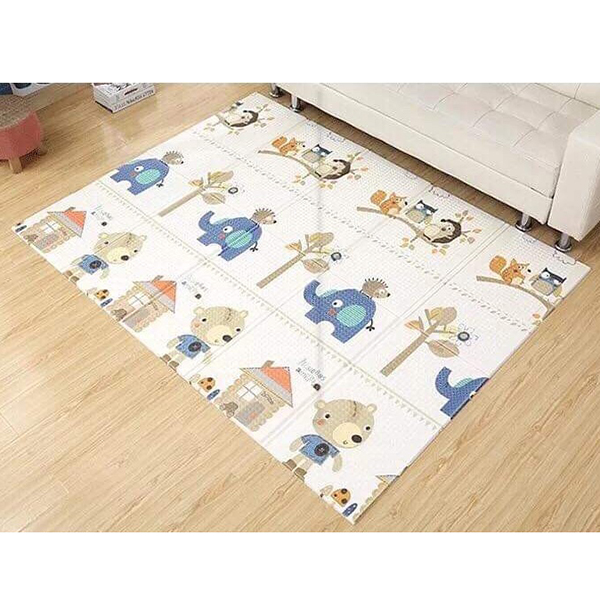 Thảm xốp 2 mặt gấp gọn cho bé chống trơn trượt, chống nước họa tiết Voi và Gấu