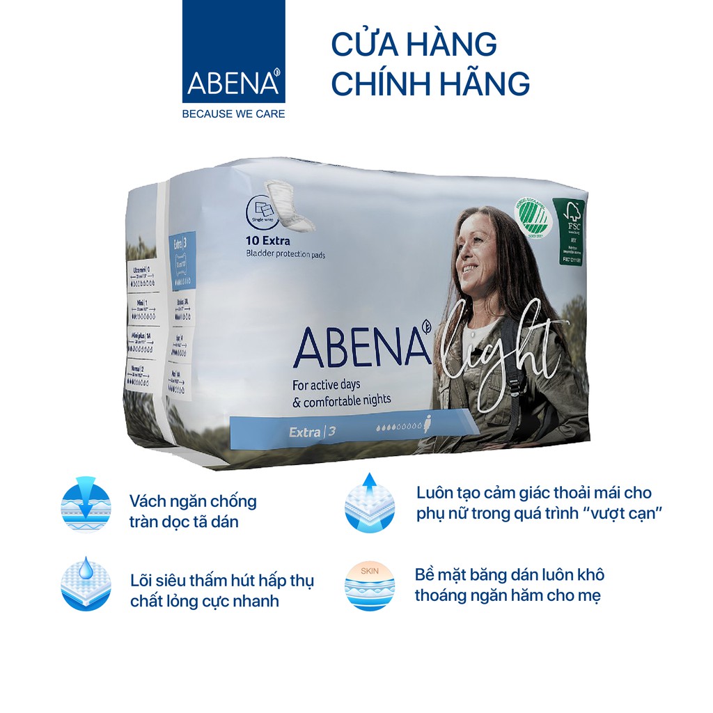 [ NHẬP ĐAN MẠCH ] - BĂNG LÓT NỮ SIÊU THẤM ABENA LIGHT EXTRA - 10 MIẾNG