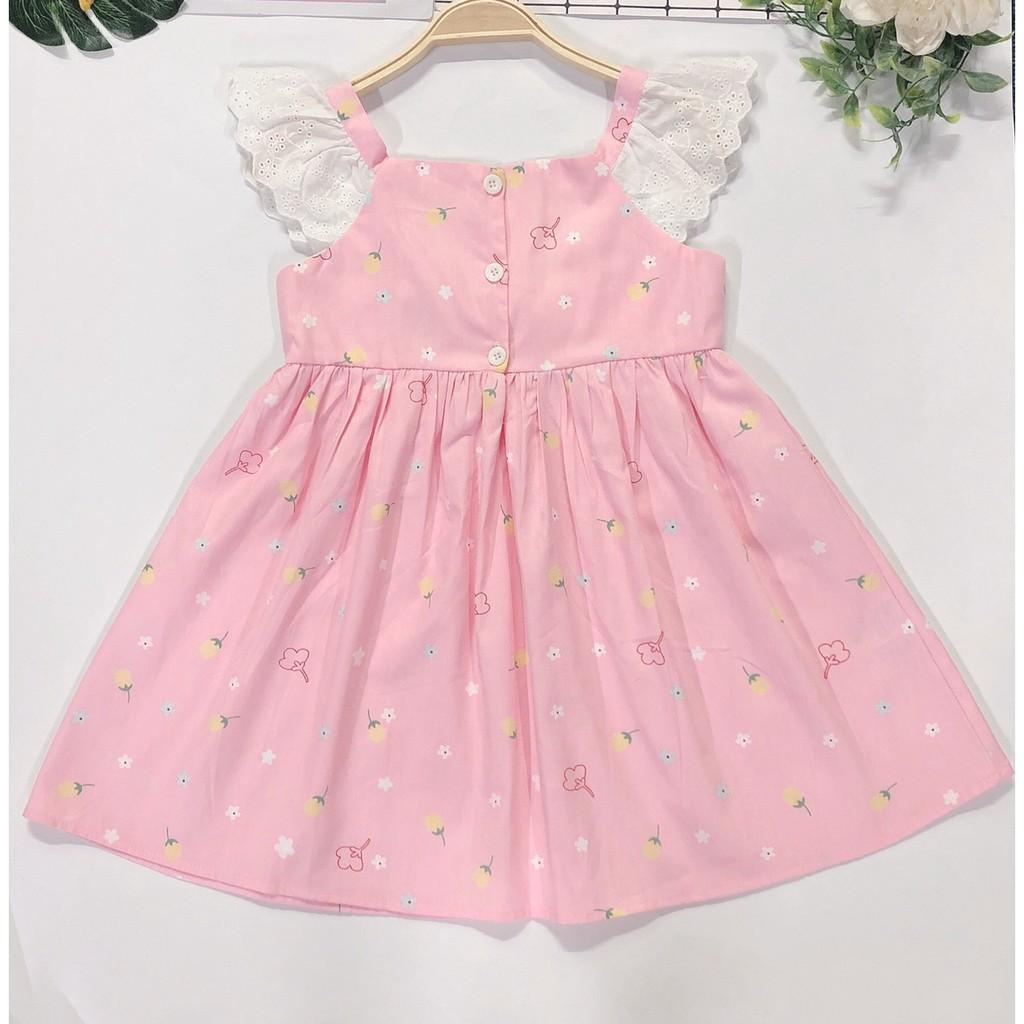 Đầm hồng nơ trước họa tiết hoa nhỏ | 2Y-6Y