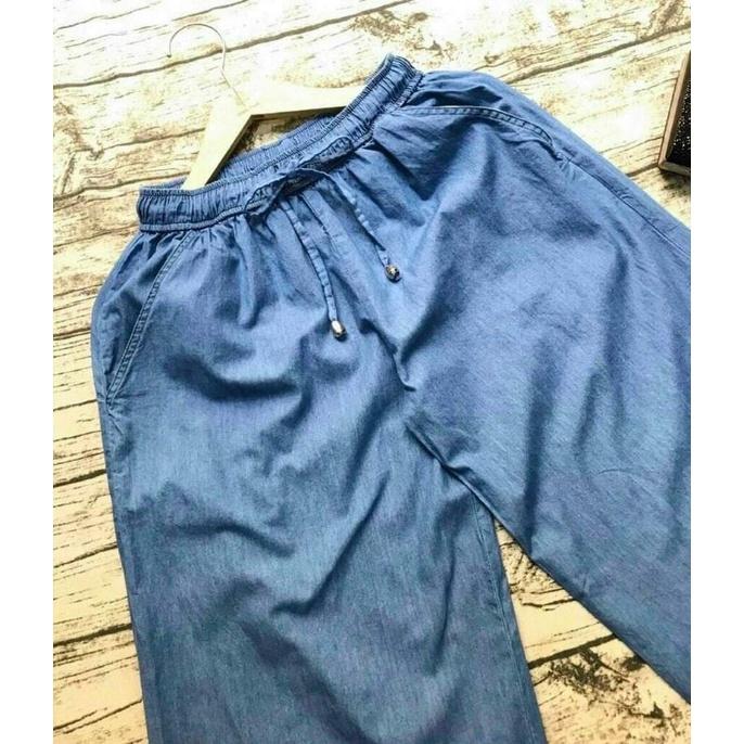 QUẦN DENIM ỐNG SUÔNG LƯNG THUN