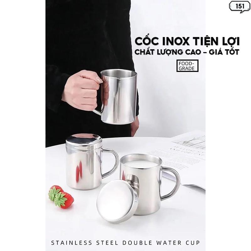 Cốc Inox 2 Lớp Có Kèm Nắp Inox 304 Ly Dung Tích 200ml Đong Trà Sữa Ly Uống Trà 151