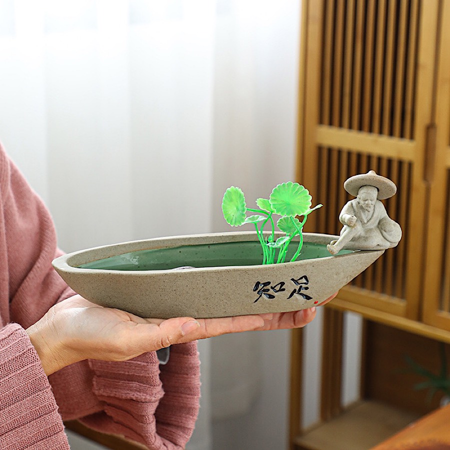 CHẬU CÂY , HỒ CÁ VÀ ÔNG LÃO CÂU CÁ TÍ HON ĐỂ BÀN TRANG TRÍ