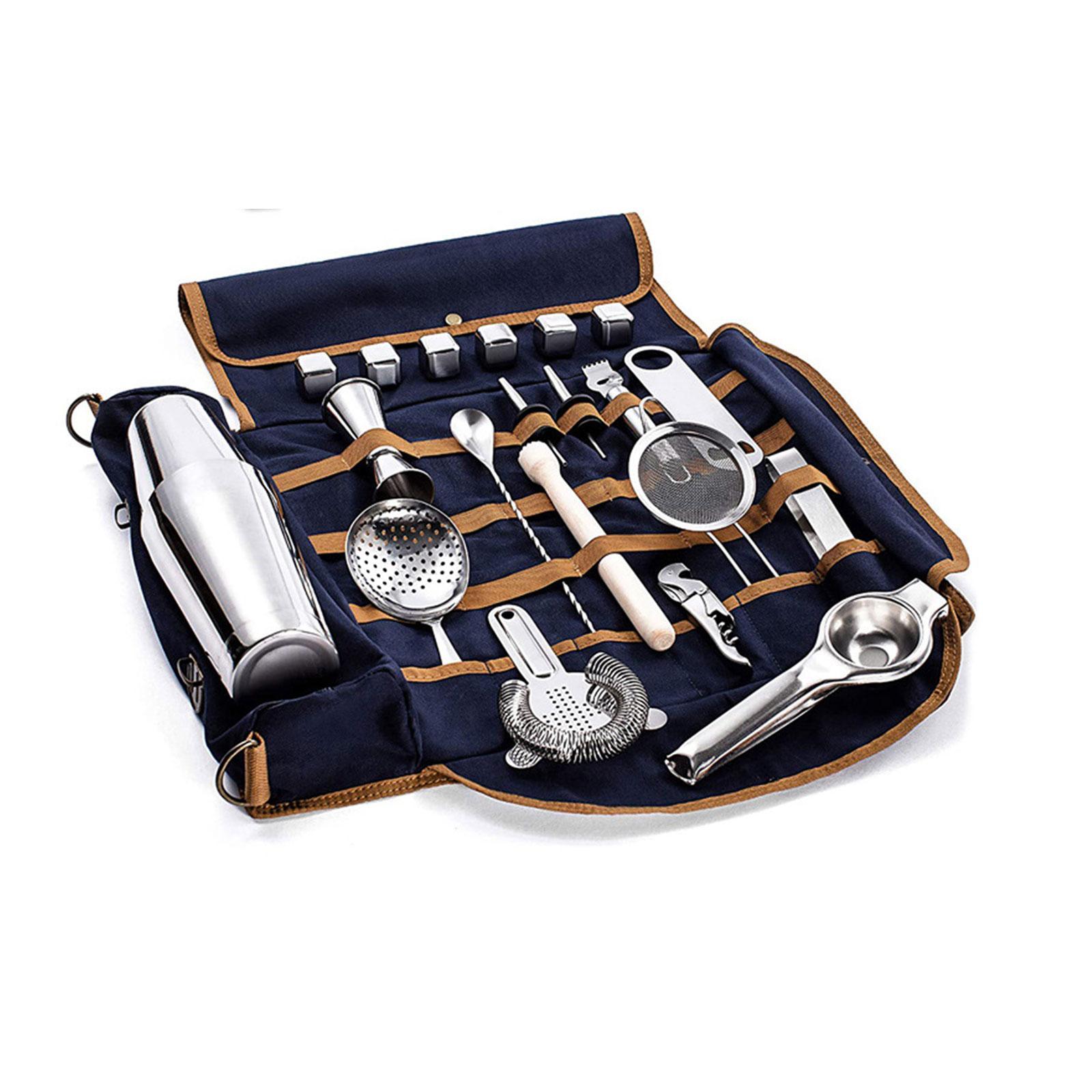 Bartender Bag Portable Canvas Bag Barware Roll Bag Case Bar Accessories