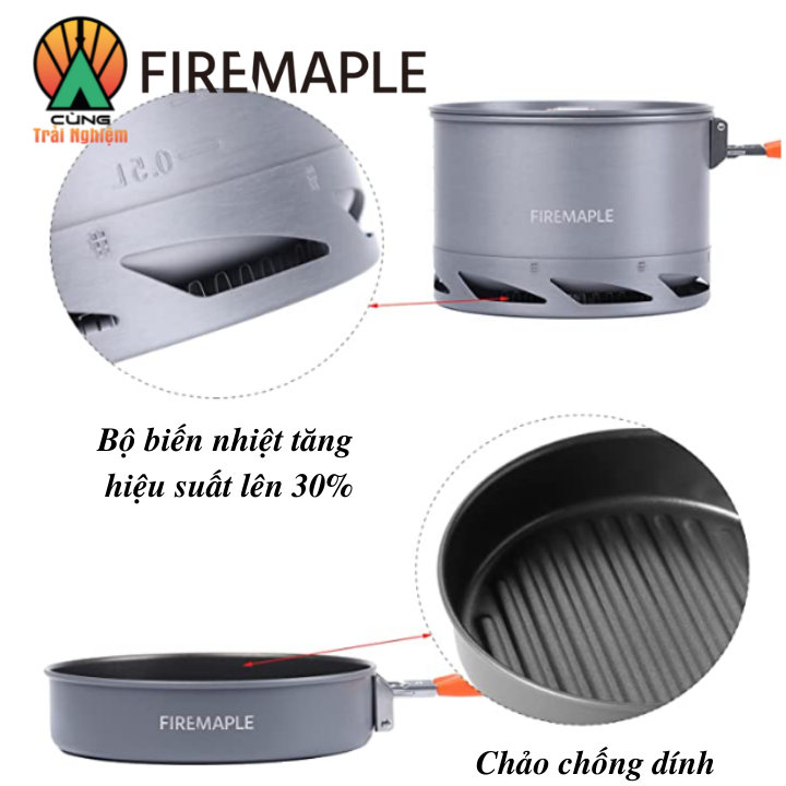 [CHÍNH HÃNG] Bộ Nồi Dã Ngoại Fire Maple 3 Chiếc Feast Heat Exchanger FEAST-HEAT Set Nhỏ Gọn Tiện Lợi Chuyên Dụng Cho Du Lịch, Dã Ngoại Cắm Trại