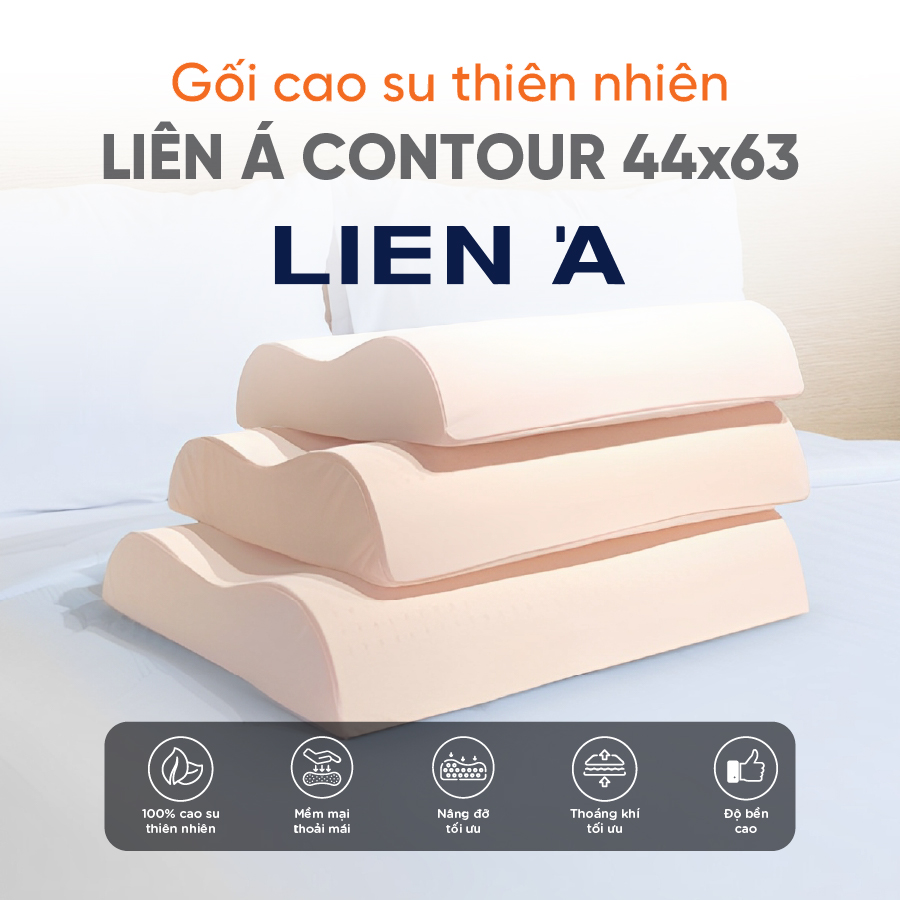 Gối Nằm Cao Su Thiên Nhiên Liên Á Contour- Chống đau mỏi vai gáy, hỗ trợ giấc ngủ, chống ngáy-100 cao su thiên nhiên – 44x63x11 cm