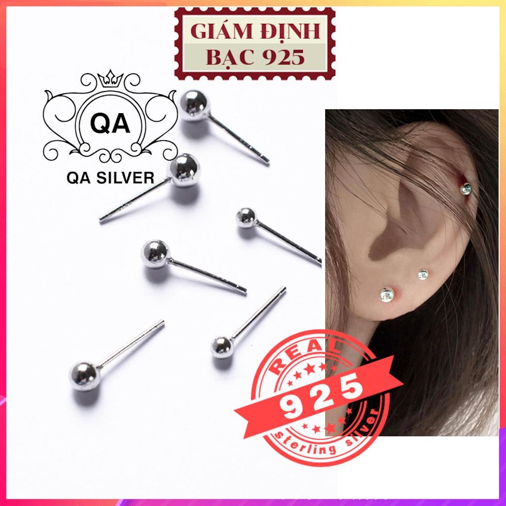 Bông tai bạc 925 bi nụ tròn khuyên nam nữ trơn tối giản S925 BASIC QA SILVER Earrings EA170508