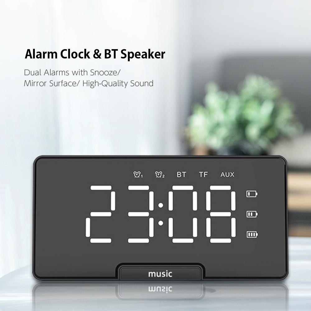 Đồng hồ báo thức mặt gương kỹ thuật số & Loa BT, màn hình LCD Báo động kép
