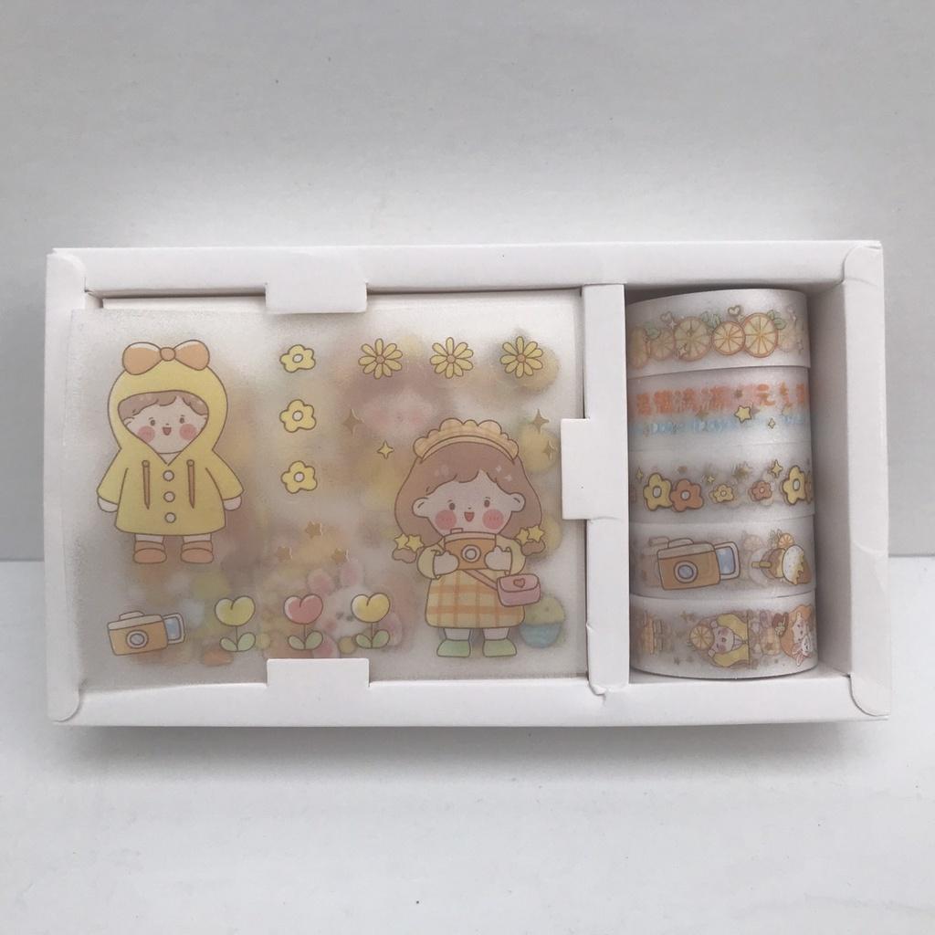 Hộp 6 Wasi tape và sticker theo chủ đề đáng yêu