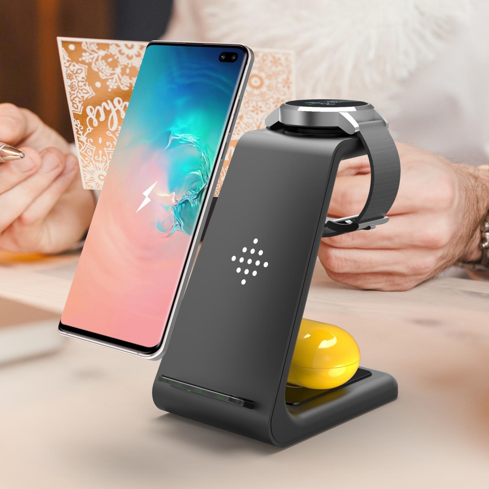 3 in 1 Qi Wireless Charger 10W Dock Station for Smartphone Watch Earbuds