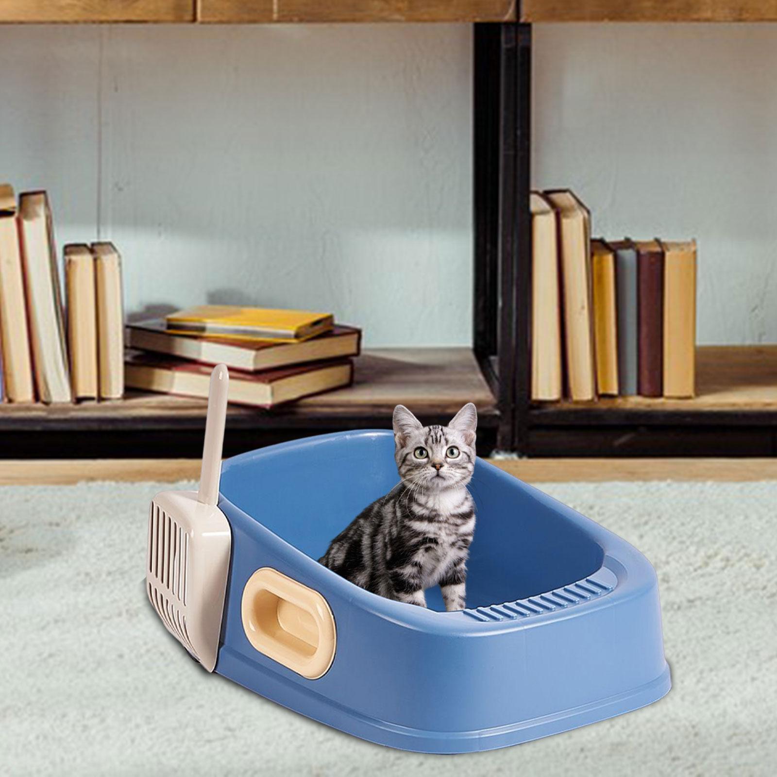 Cat Litter Tray Kitten Litter Pan Semi Closed Nonstick Large Litter Container Bedpan Open Top Pet Litter Box for Small Animals
