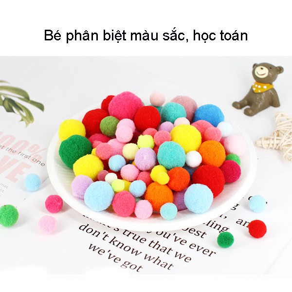 Túi 200 quả pom pom mix màu nhiều size, cho bé tập gắp, trang trí, làm đồ thủ công xinh xắn