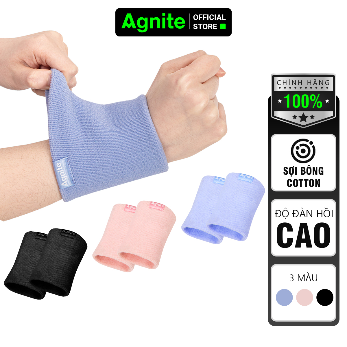 Cặp 2 Băng Đeo Cổ Tay Thể Thao Agnite, Chất Liệu Cotton Thấm Hút Mồ Hôi, Phù Hợp Nhiều Bộ Môn Thể Thao - Fl102 - Xanh Dương