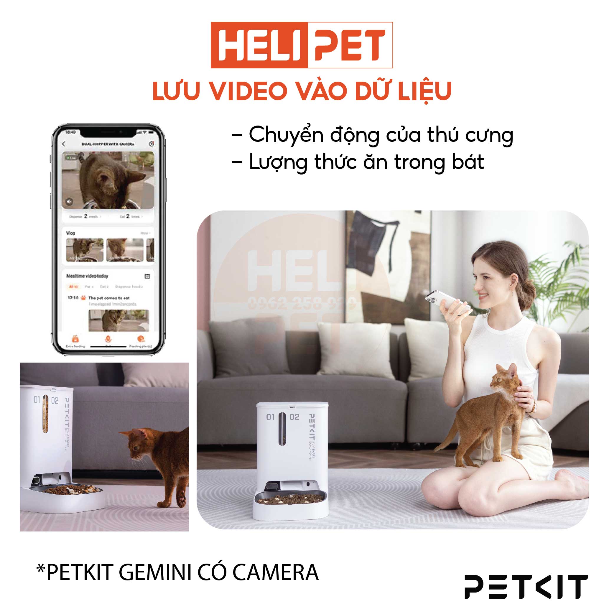 Máy Nhả Hạt Tự Động Cho Chó Mèo PETKIT Gemini YumShare Camera Có Hai Ngăn Dung Tích 5 Lít- HeLiPet