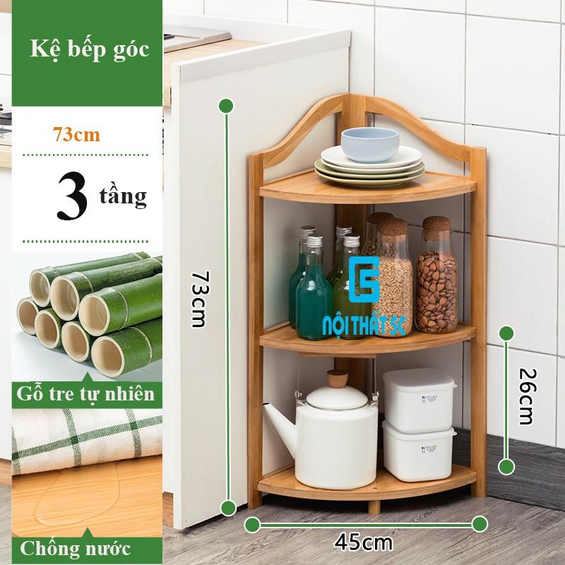 KỆ ĐỂ ĐỒ BẾP, KỆ ĐA NĂNG GÓC TƯỜNG BẰNG GỖ TRE CAO CẤP - KỆ GÓC 4 TẦNG, 5 TẦNG