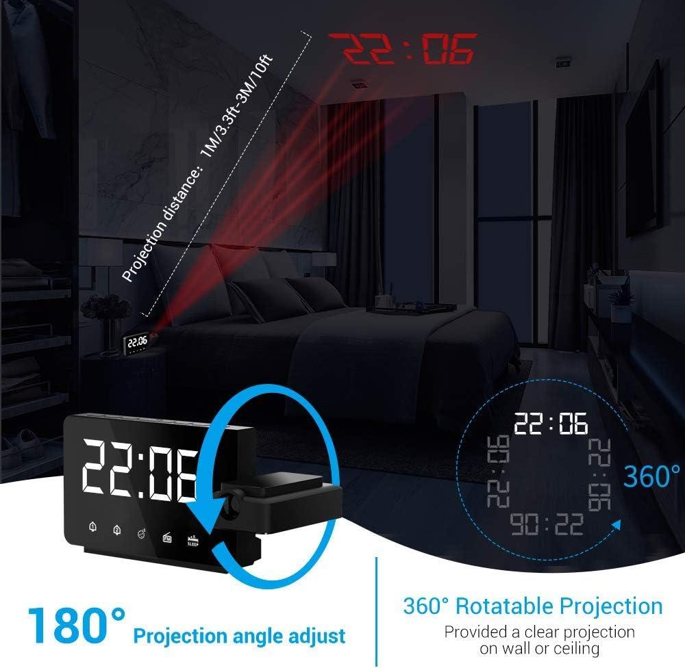 Đồng hồ báo thức, đồng hồ báo thức với màn hình LED FM Phép chiếu điện tử 7.4 'Màn hình lớn và đồng hồ 2 đồng hồ báo thức với tiếng rít quay 360 °