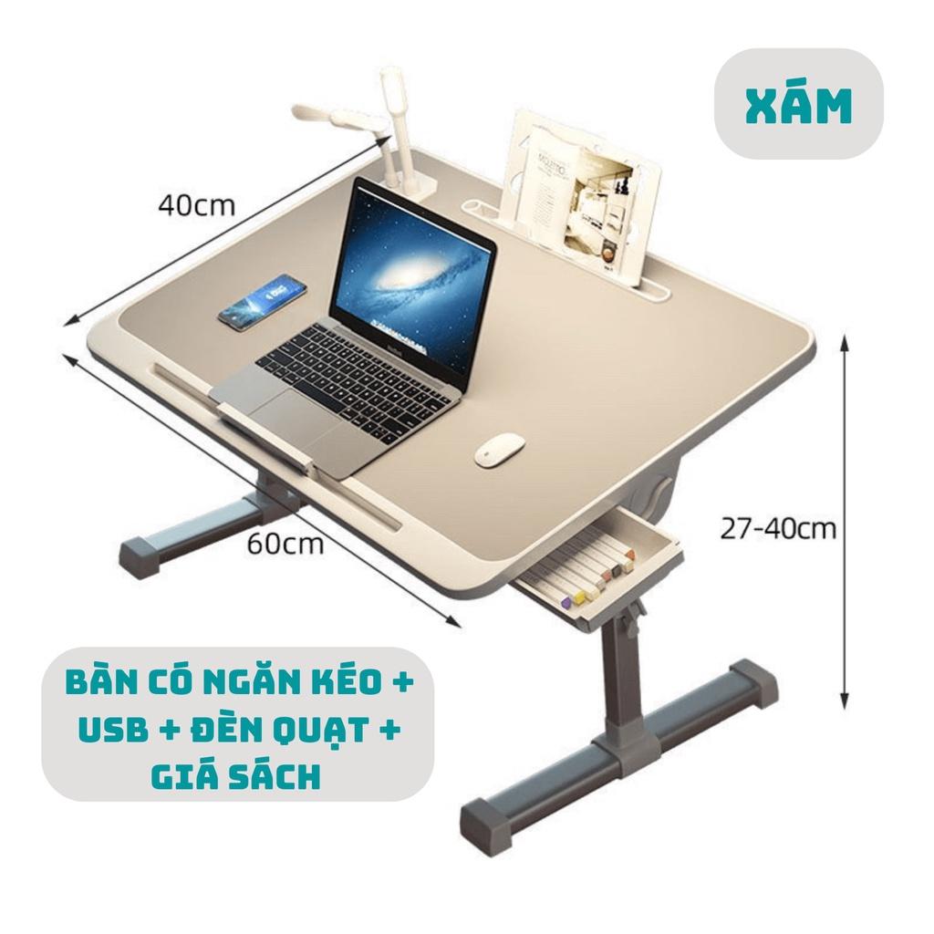 Bàn Học Thông Minh Gấp Gọn Đa Năng - Bàn làm việc kèm Đèn quạt, cổng sạc USB tiện ích