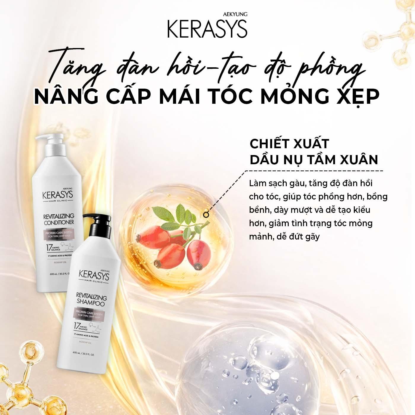 Dầu xả cao cấp Hàn Quốc Kerasys Revitalizing - Trắng ghi (Tăng cường độ đàn hồi cho sợi tóc mảnh, yếu, khó tạo kiểu) 600ml