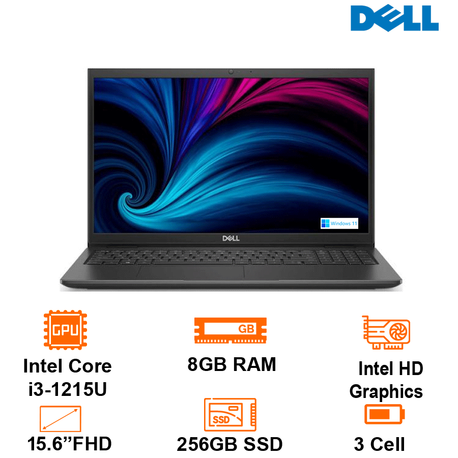 Máy Tính Xách Tay Laptop Dell Inspiron 15 3520 - Black - 15.6 FHD WVA; i3-1215U; 8GB; 256GB SSD; WF5 + BT5.0; Polyc; Win11H+ OfficeHS21; 1Y IH (I3U082W11BLU) - Hàng Chính Hãng