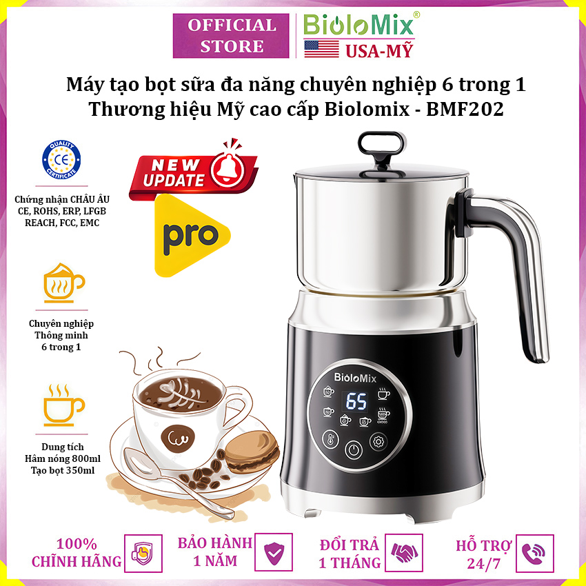 Máy tạo bọt sữa đa năng chuyên nghiệp 6 trong 1 thương hiệu Mỹ cao cấp Biolomix BMF202 - Hàng nhập khẩu