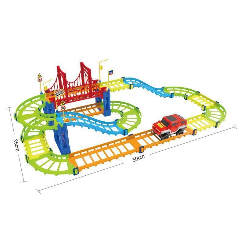 Bộ đồ chơi đường ray lắp ráp đường đua xe ô tô, đường đua khủng long phát triển sáng tạo cho bé