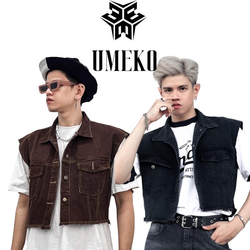 UMEKO Áo Gile Jean, Áo Khoác Denim Unisex Form Crop Dáng Rộng Không Tay Phong Cách Y2K Streetwear Cá Tính Hot Hè 2023