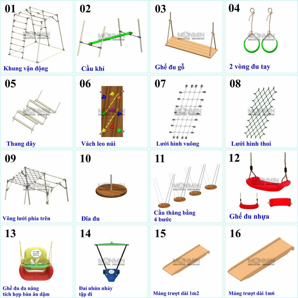 Xà đu đa năng Satech - Khung vận động cho bé - Hình hộp thang cân - Bộ cao 1.3m: Trò chơi 1 3 4 5