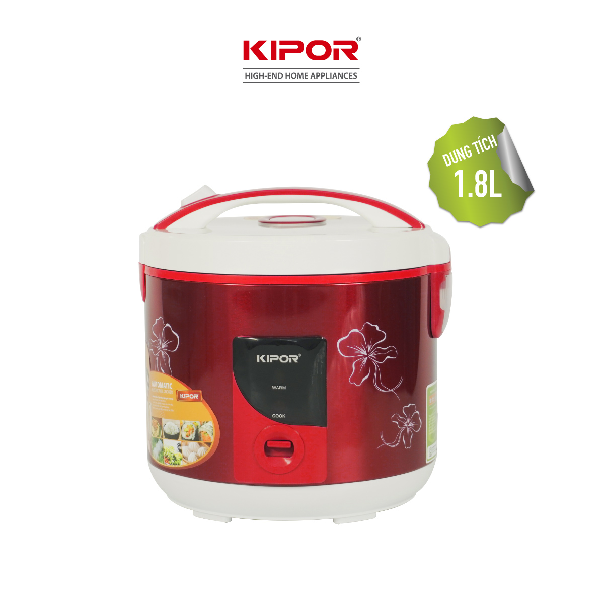 Nồi cơm điện KIPOR KP-25918 - 1.8L - Phủ chống dính HOÀNG KIM, Nồi cơm có tặng kèm vỉ hấp - phù hợp 4-6 người ăn - Hàng chính hãng