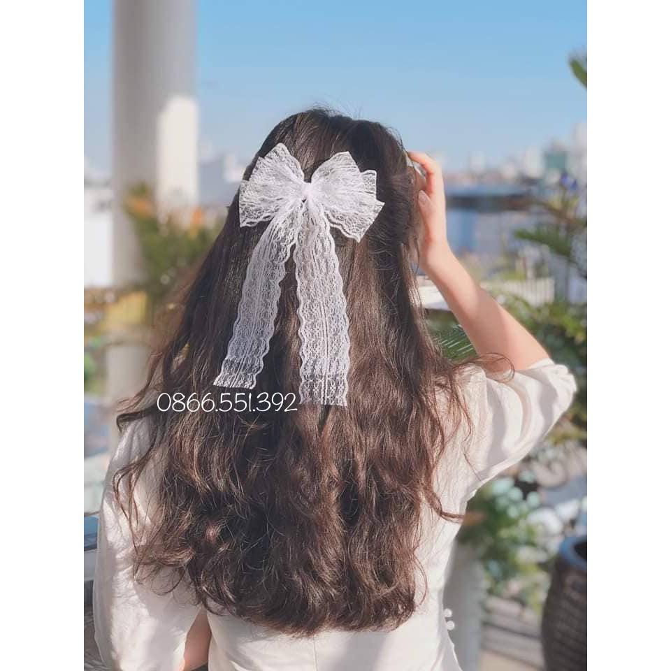 Kẹp tóc nơ ren 3 lớp dây dài
