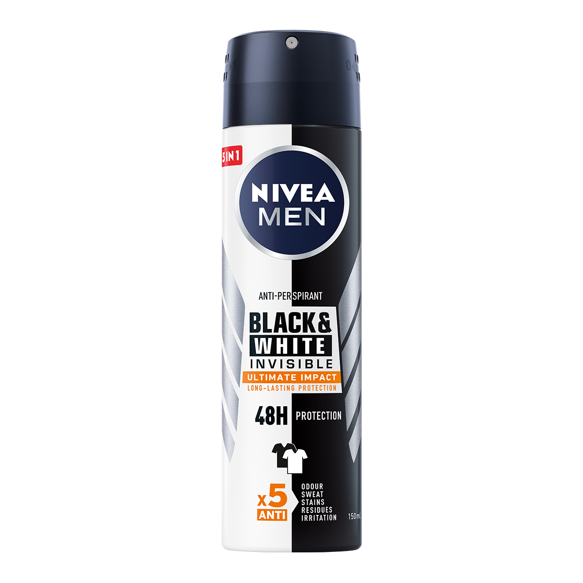 Combo 2 Xịt Ngăn Mùi NIVEA MEN Black &amp; White Ngăn Vệt Ố Vàng Vượt Trội 5in1 (150ml) - 85388