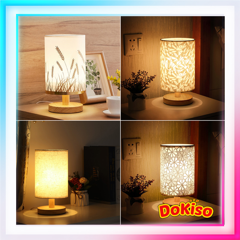 Đèn ngủ để bàn phong cách vintage Dokiso chất liệu gỗ trang trí decor phòng ngủ