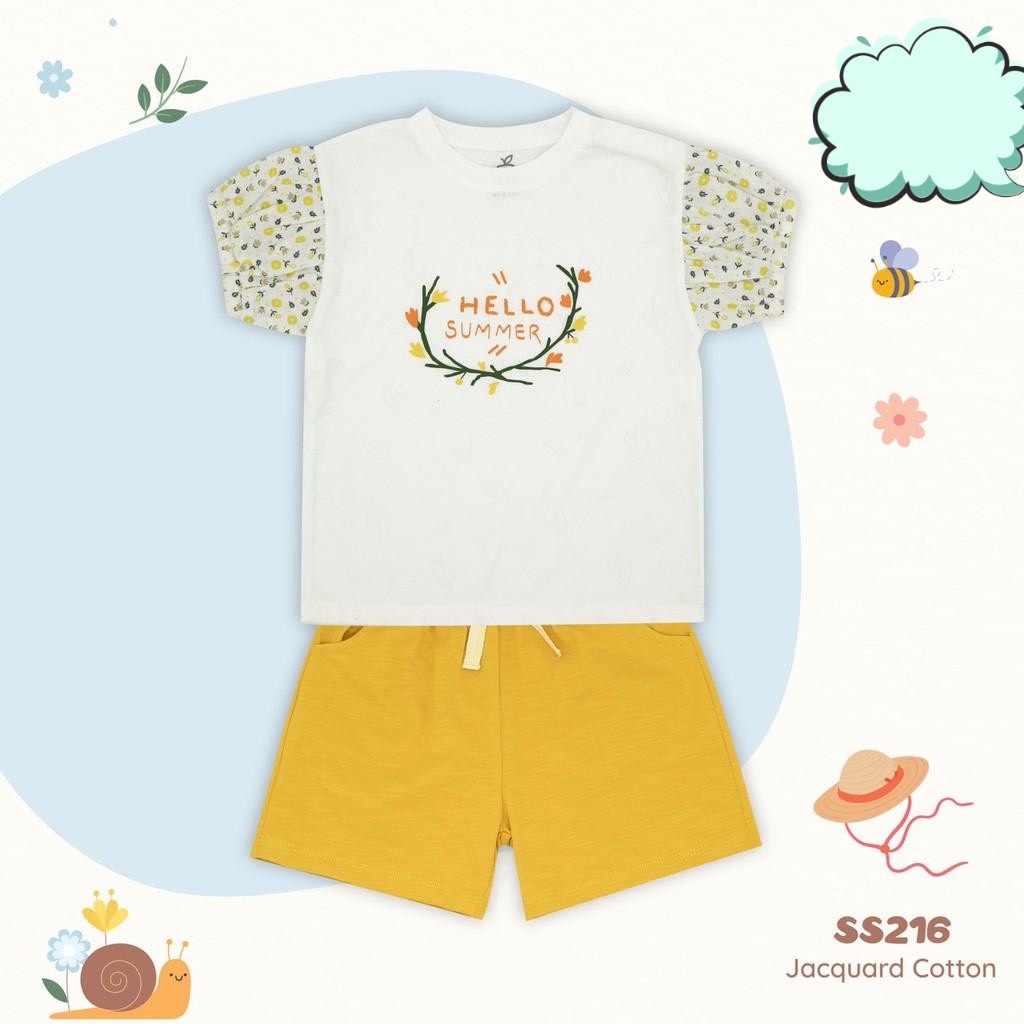 Bộ quần áo cộc tay cho bé gái Hello Summer tay bồng từ 12 tháng đến 5 tuổi chất liệu cotton cao cấp SS216