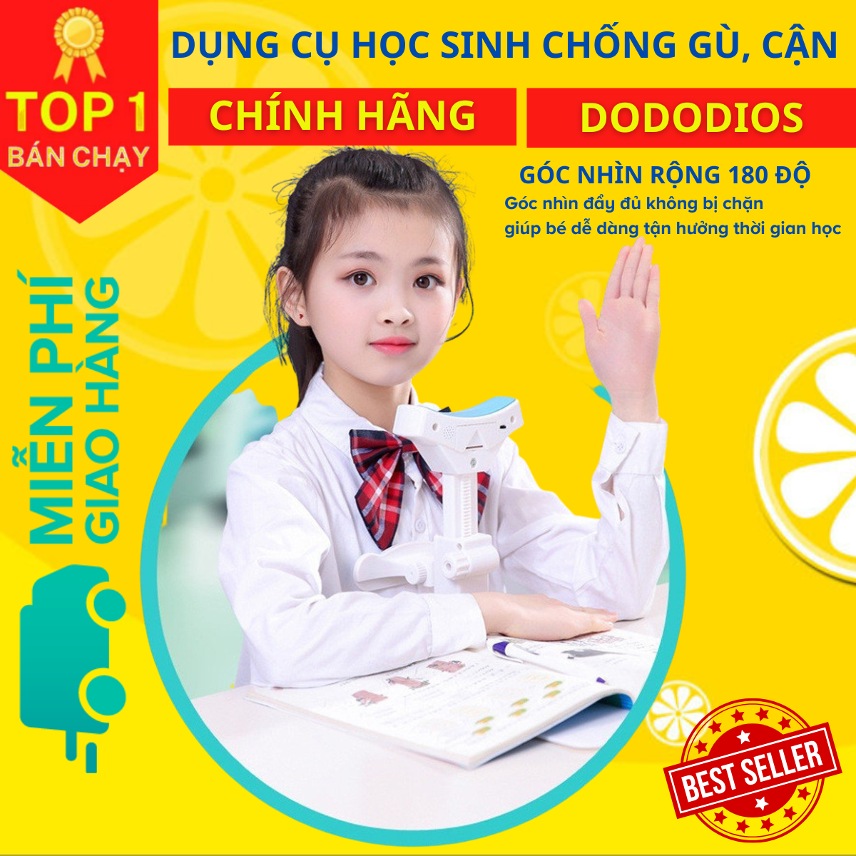 Bộ Giá Đỡ Cằm Chống Cận Thị Cải Tiến PRO Dụng Cụ Chống Gù Giúp Ngồi Thẳng Lưng Tặng 3 Con Cá Heo Luyện Chữ - Chính Hãng dododios