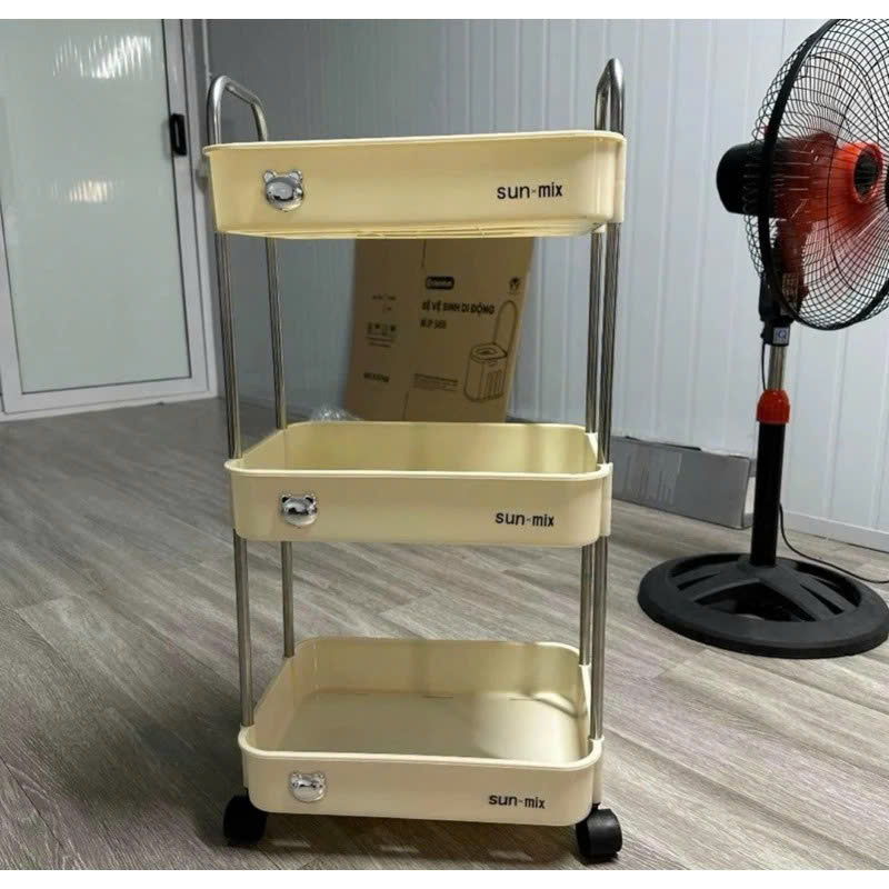 Kệ đa năng 3 TẦNG - bánh xe, giỏ đựng đồ, Dễ dàng di chuyển giá sách đa năng Kệ đa năng có bánh xe, di chuyển tiện lợi (hàng nhập khẩu) - KỆ NHÀ BẾP