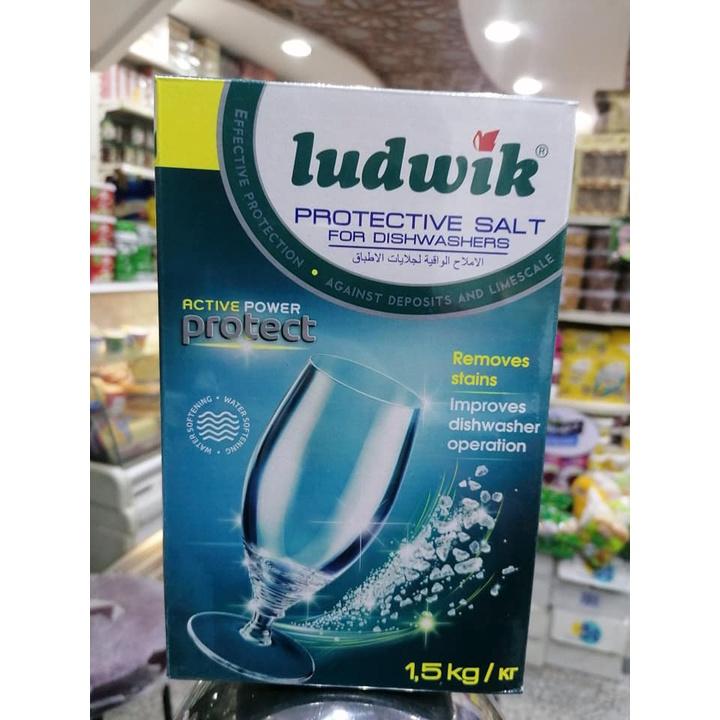 Muối rửa bát Ludwik 1.5kg sử dụng cho máy rửa bát - Muối rửa chén tinh khiết nhập khẩu Ba Lan - Hòa tan hoàn toàn, Làm mềm nước hiệu quả, Ngăn chặn cặn vôi trong máy rửa chén và trên bát đĩa, Bảo vệ máy rửa chén bát