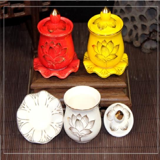 Chum ly nước có nắp khắc Hoa sen nổi có đế lá sen 8cm/9cm/10.5cm.