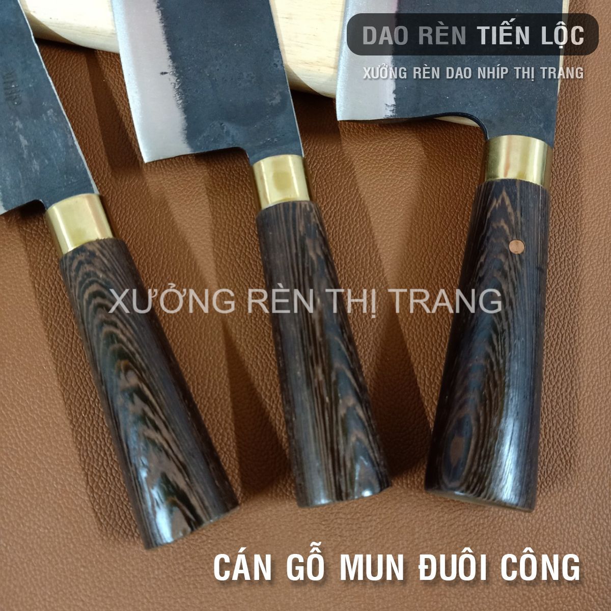 Bộ 3 Dao Nhà Bếp, Thép Nhíp Nga - Rèn Hoàn Toàn Thủ Công, Cán Gỗ Mun, Dao Chặt, Thái, Lọc
