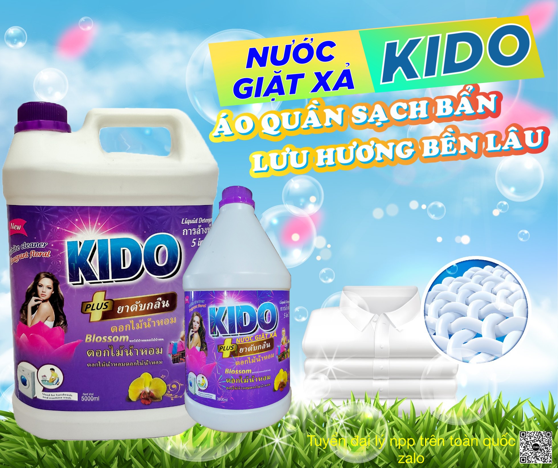 Nước Giặt Xả KIDO Lưu Hương Cá Ngựa Tím 5 Lít Lưu Hương 24 giờ