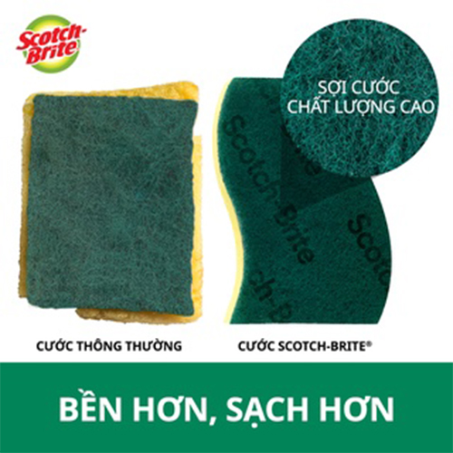 Cước rửa chén siêu sạch có mút Scotch Brite 3M 115x70mm hình sóng kháng khuẩn, lấy sạch vết bẩn [Gói 1/3 miếng]