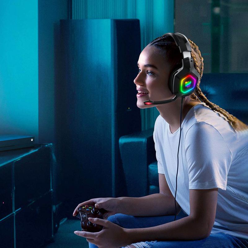 RGB LED Gaming Tai Nghe Cho Máy Tính PS4 PS5 Trên Tai Game Thủ Tai Nghe Có Micro Chống Ồn Điện Thoại Máy Tính Chơi Game Mũ Bảo Hiểm