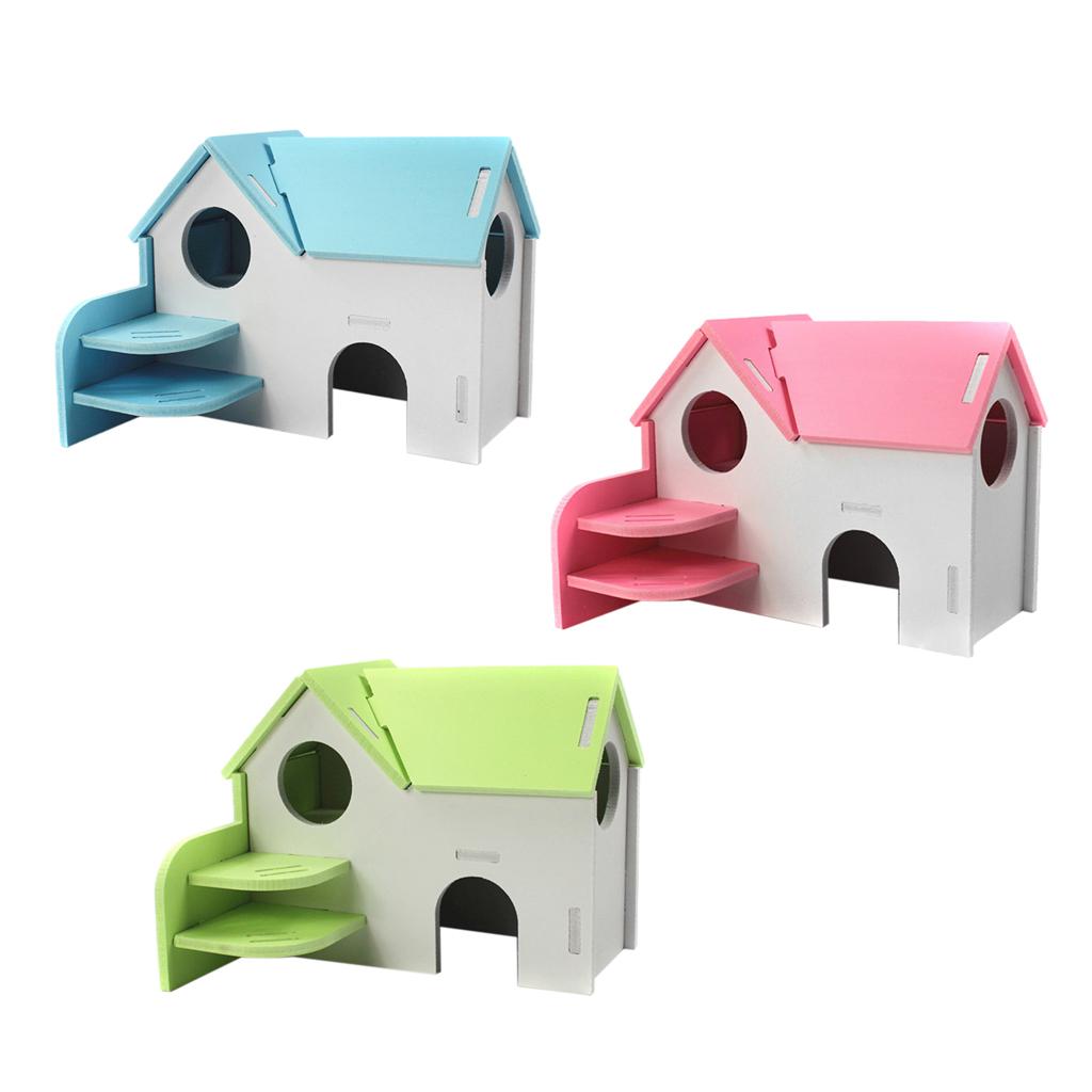 Hamster Mouse Hideout House Wooden Living Hut Exercise Funny Nest Toy Blue