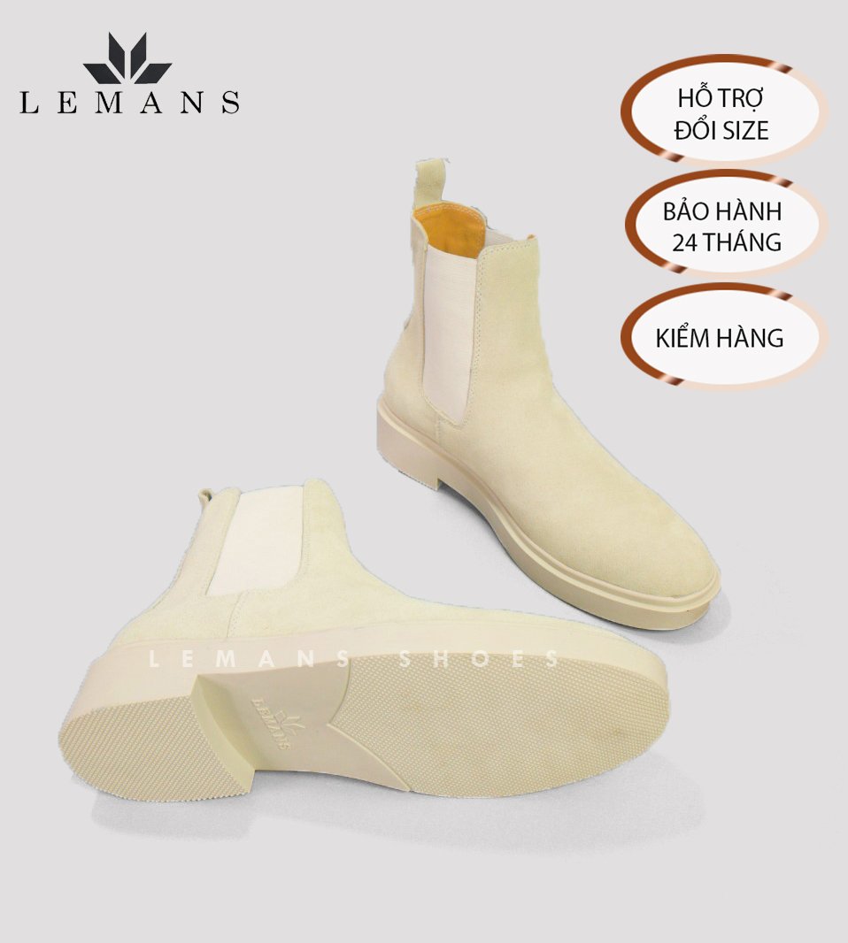 Giày da bò Lộn Chelsea Boots Tan LEMANS CBT88, đế hạt kim cương tăng cao 4cm khuôn độc quyền, Bảo hành 24 tháng