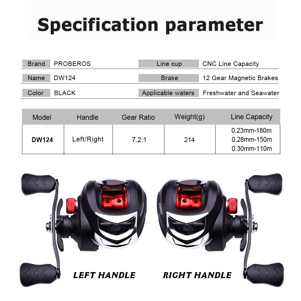 Máy câu lure máy ngang câu cá Proberos đen tay trái và tay phải