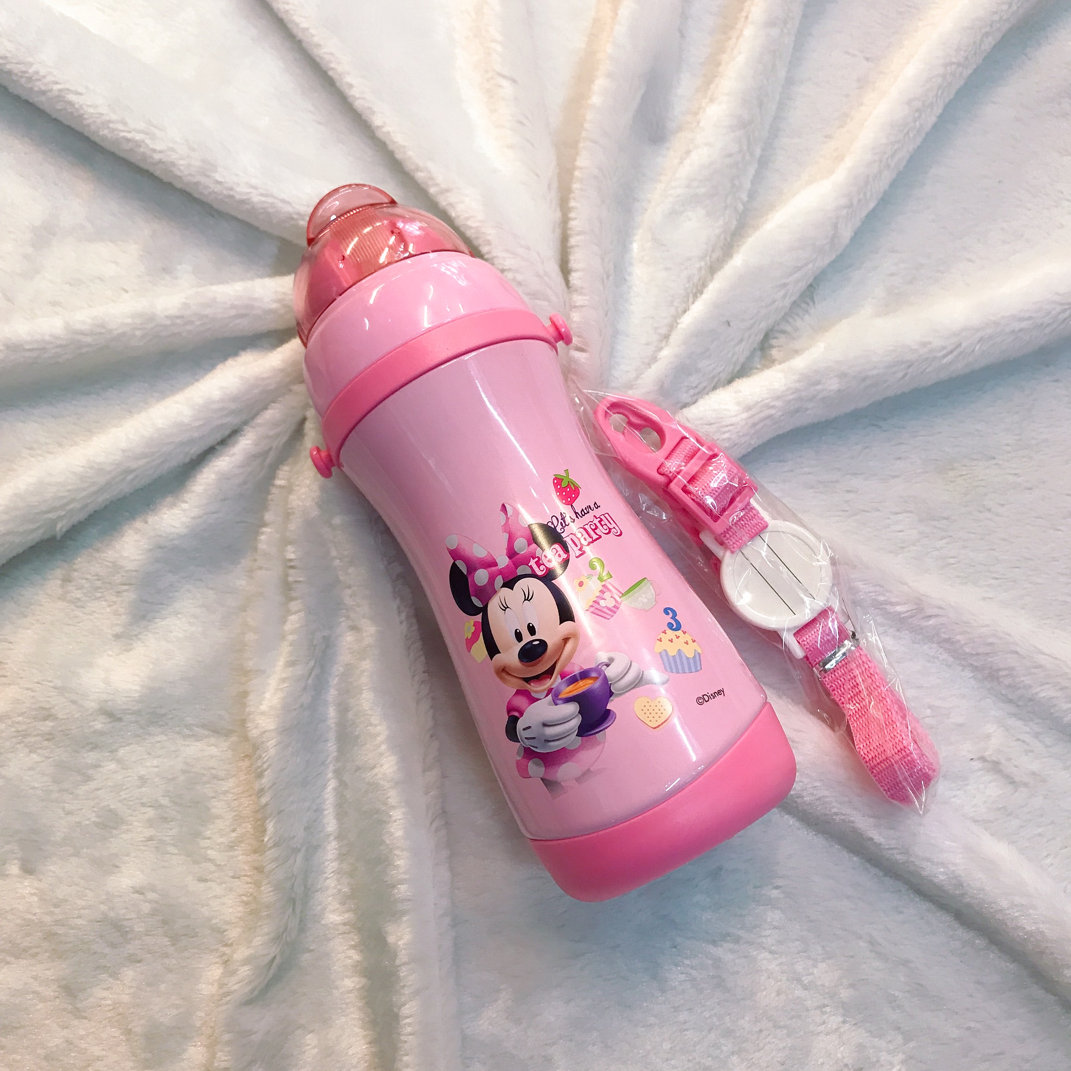 Bình nước giữ nhiệt hình chuột Minnie party màu hồng cho trẻ em, các bé, học sinh - (400ml) - WD-3423MIN